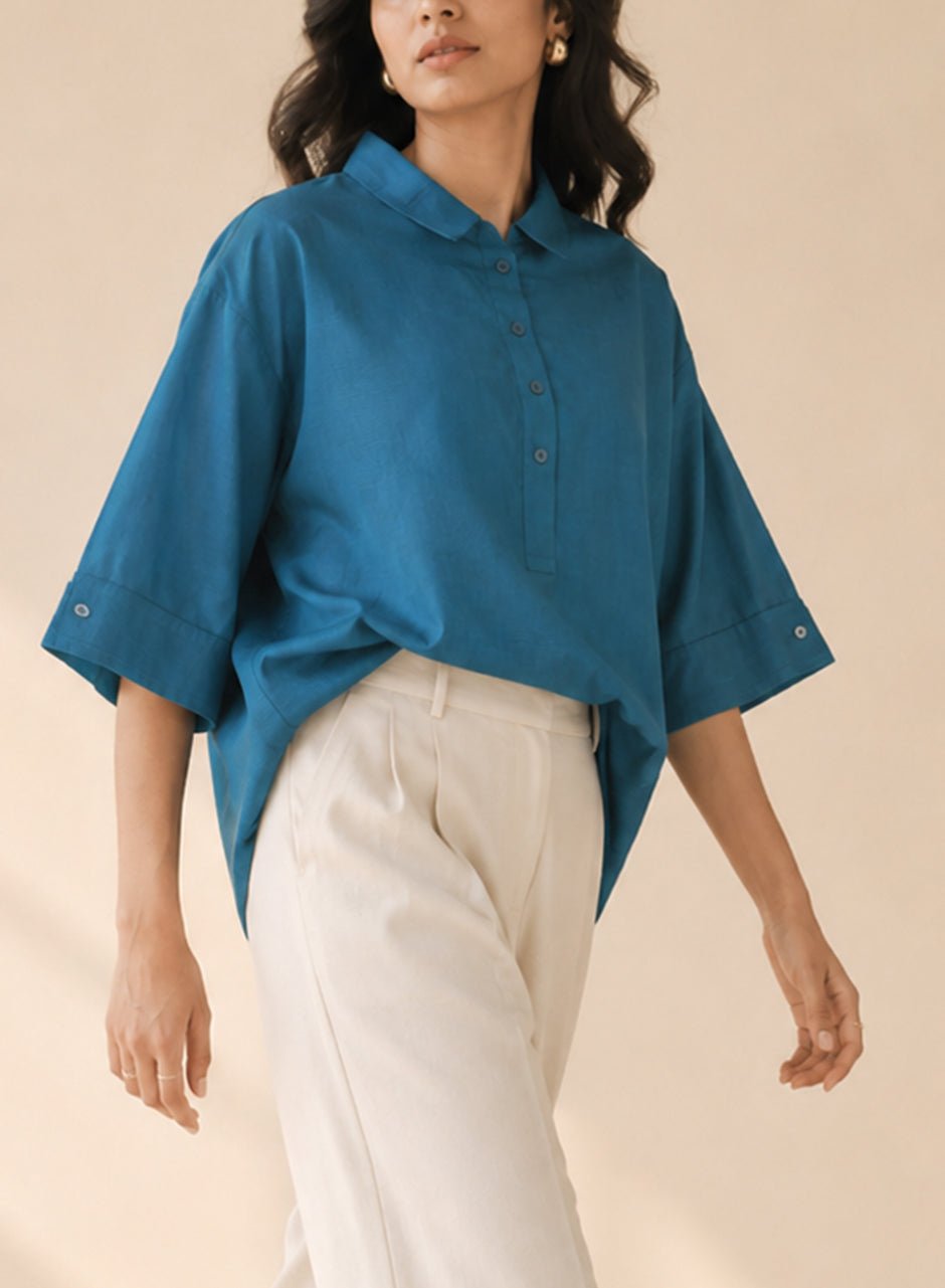 Quiet Collared Shirt Blue - Hills